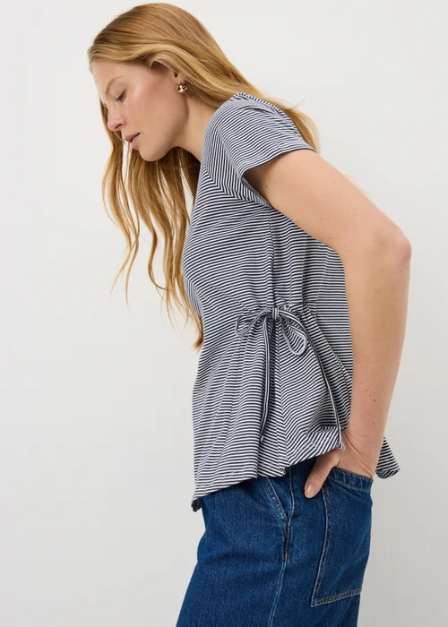 Navy Stripe Tie Side T-Shirt - Small Image 2