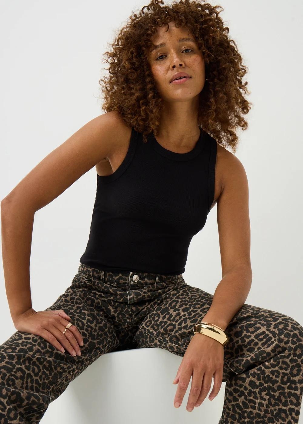 Black High Neck Ribbed Vest Top - Size 8 Image 1