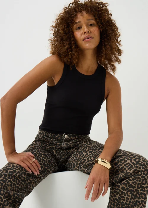 Black High Neck Ribbed Vest Top - Size 8 Image 1