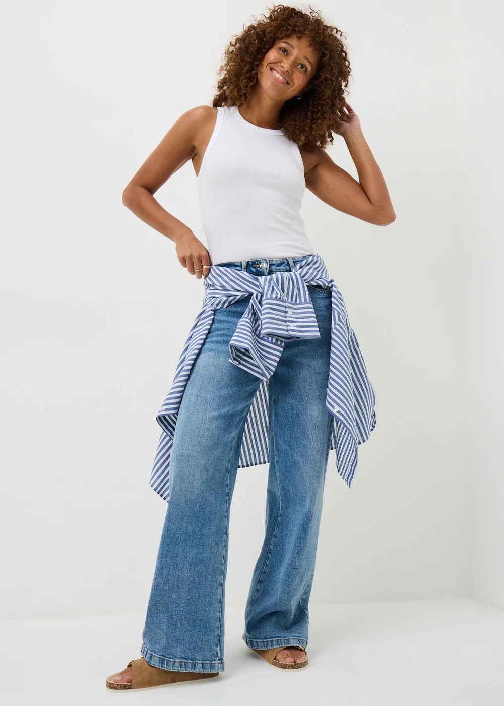 White High Neck Ribbed Vest Top - Size 8 Image 2