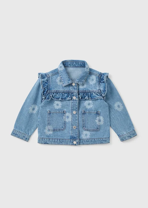 Girls Mid Wash Daisy Denim Jacket (1-7yrs) - 1 to 1 half years Image 1