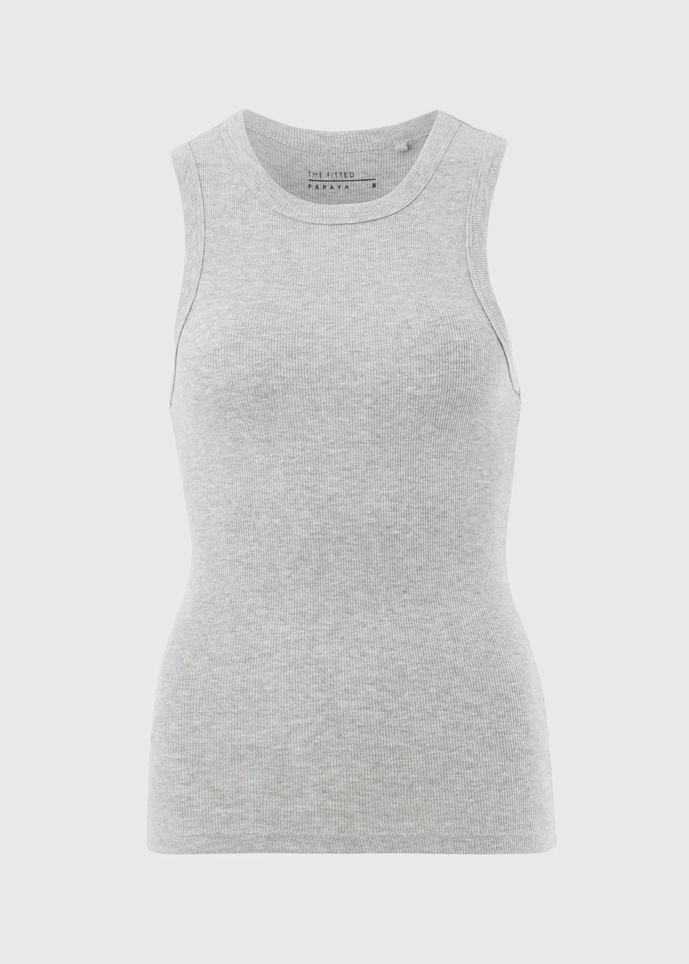 Grey Marl Ribbed High Neck Vest Top - Size 8 Image 1
