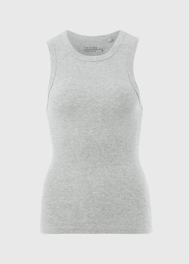 Grey Marl Ribbed High Neck Vest Top
