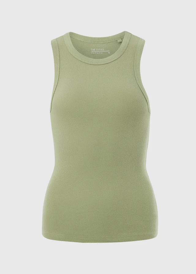 Olive High Neck Ribbed Vest Top