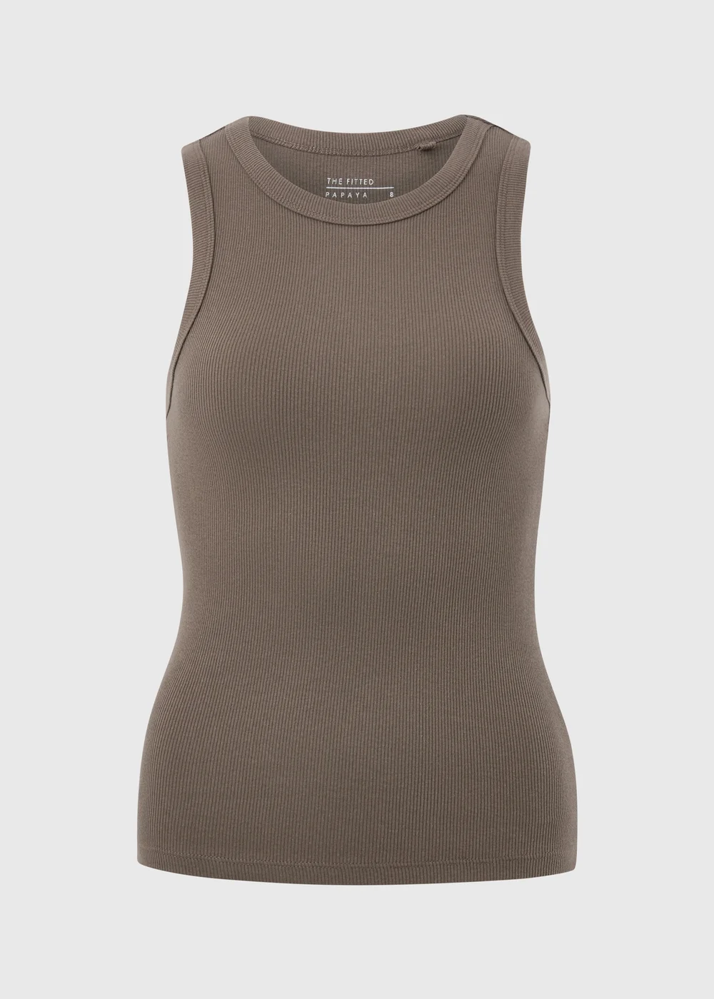 Brown Ribbed High Neck Vest Top - Size 8 Image 1