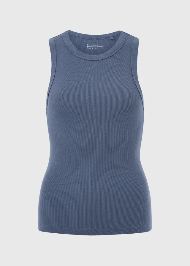 Slate Ribbed High Neck Vest Top