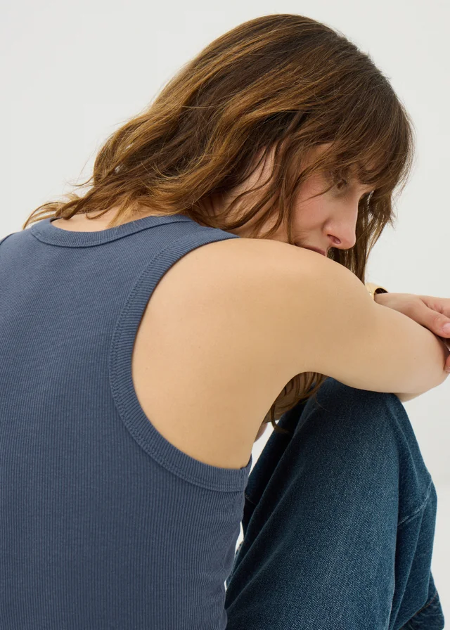 Slate Ribbed High Neck Vest Top