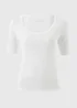 White Ribbed Scoop Neck T-Shirt - 8 Image 1