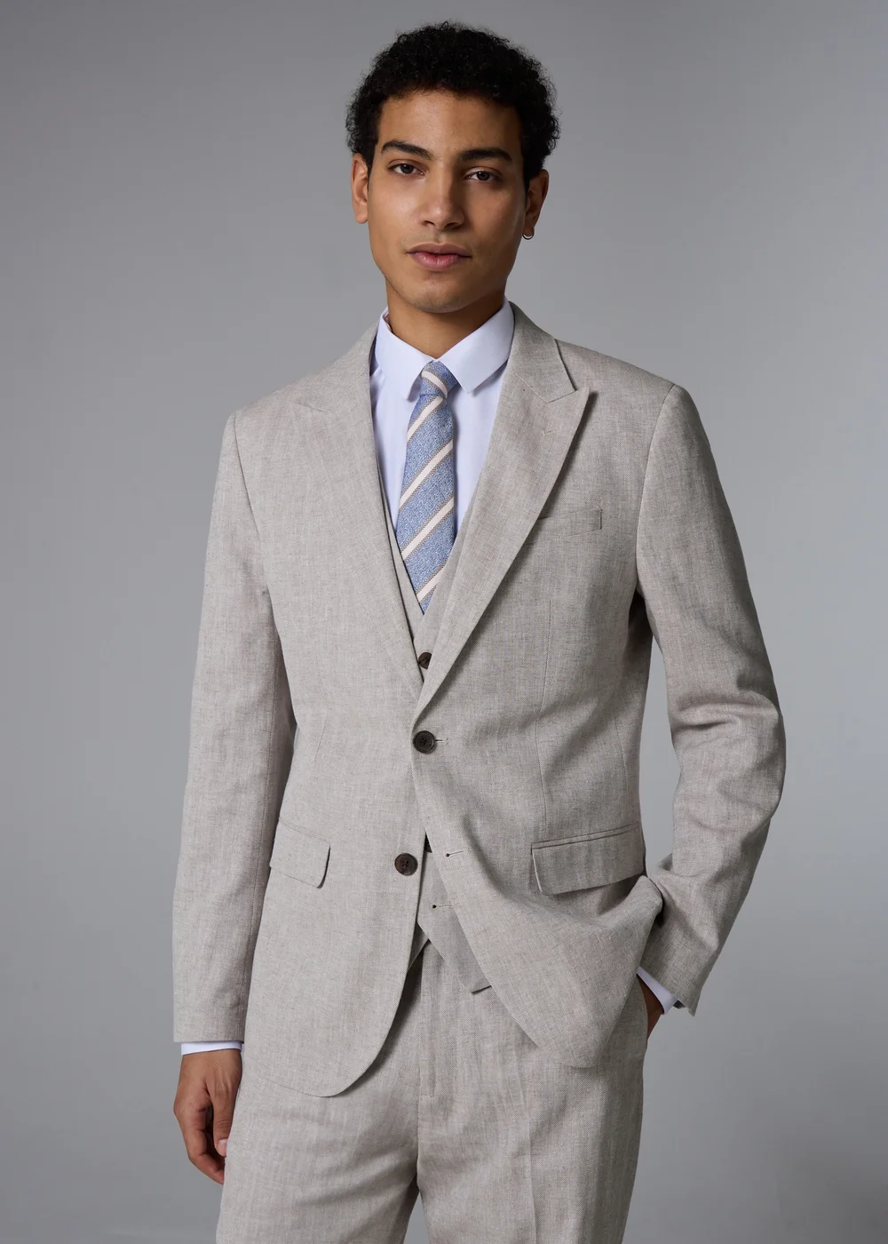Taylor & Wright Langham Stone Herringbone Slim Fit Suit Jacket - 34 Chest Short Image 1
