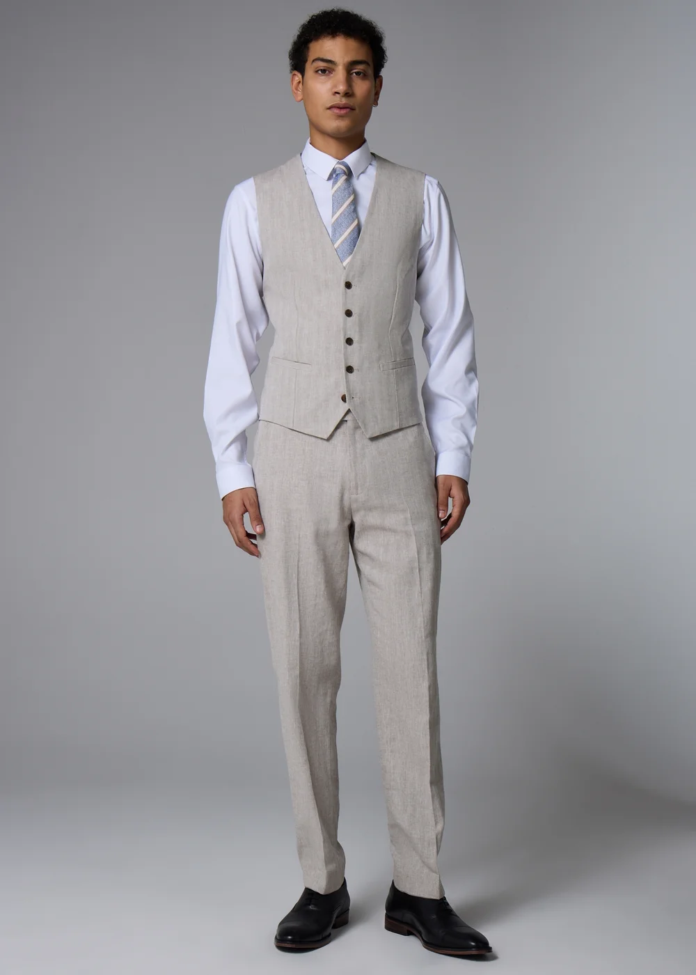 Taylor & Wright Langham Stone Linen Blend Herringbone Slim Suit Trousers - 28 Waist 29 Leg Image 3