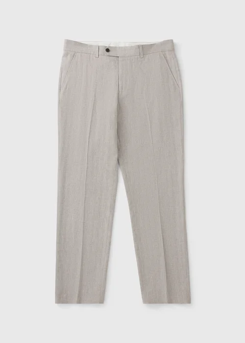 Taylor & Wright Langham Stone Linen Blend Herringbone Slim Suit Trousers - 28 Waist 29 Leg Image 5