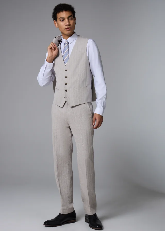 Taylor & Wright Langham Stone Linen Blend Herringbone Suit Waistcoat