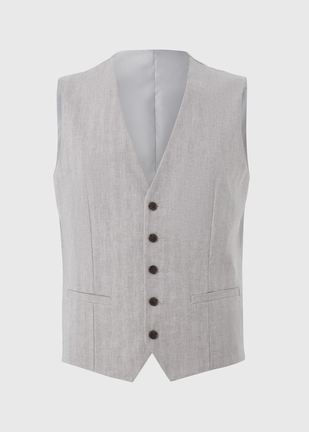 Taylor & Wright Langham Stone Linen Blend Herringbone Suit Waistcoat - Extra small Image 5