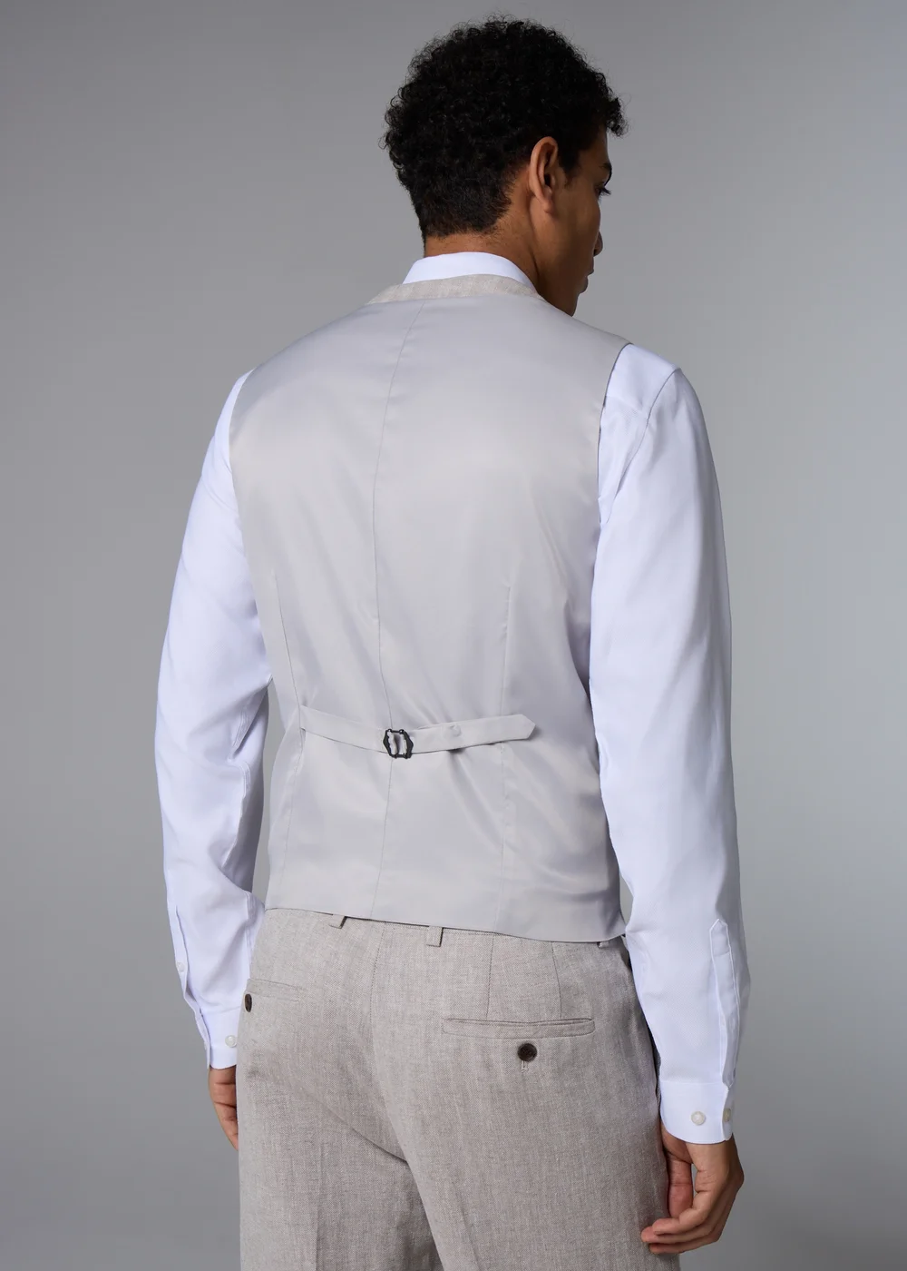 Taylor & Wright Langham Stone Linen Blend Herringbone Suit Waistcoat - Extra small Image 4