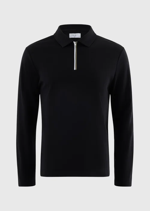 Black Liquid Cotton Long Sleeve Polo Shirt - Small Image 4