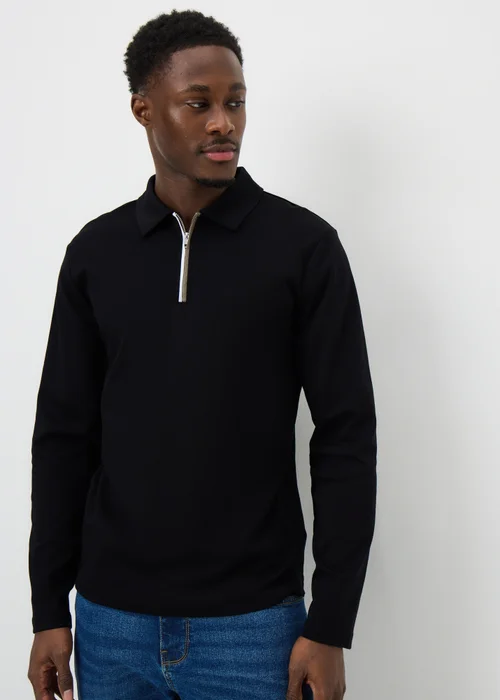 Black Liquid Cotton Long Sleeve Polo Shirt - Small Image 1
