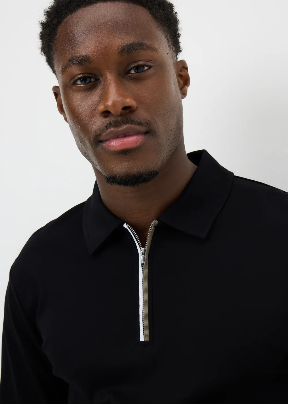 Black Liquid Cotton Long Sleeve Polo Shirt - Small Image 2