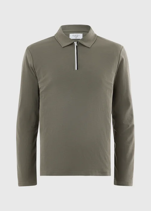 Khaki Liquid Cotton Long Sleeve Polo Shirt - Small Image 4