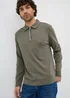 Khaki Liquid Cotton Long Sleeve Polo Shirt - Small Image 1
