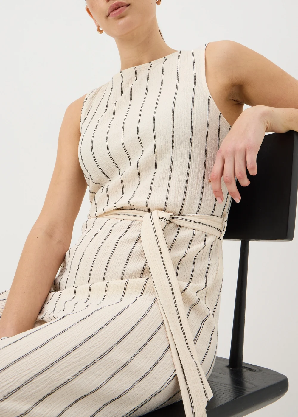 Cream Stripe Belted Culotte Jumpsuit - Size 8 Image 3