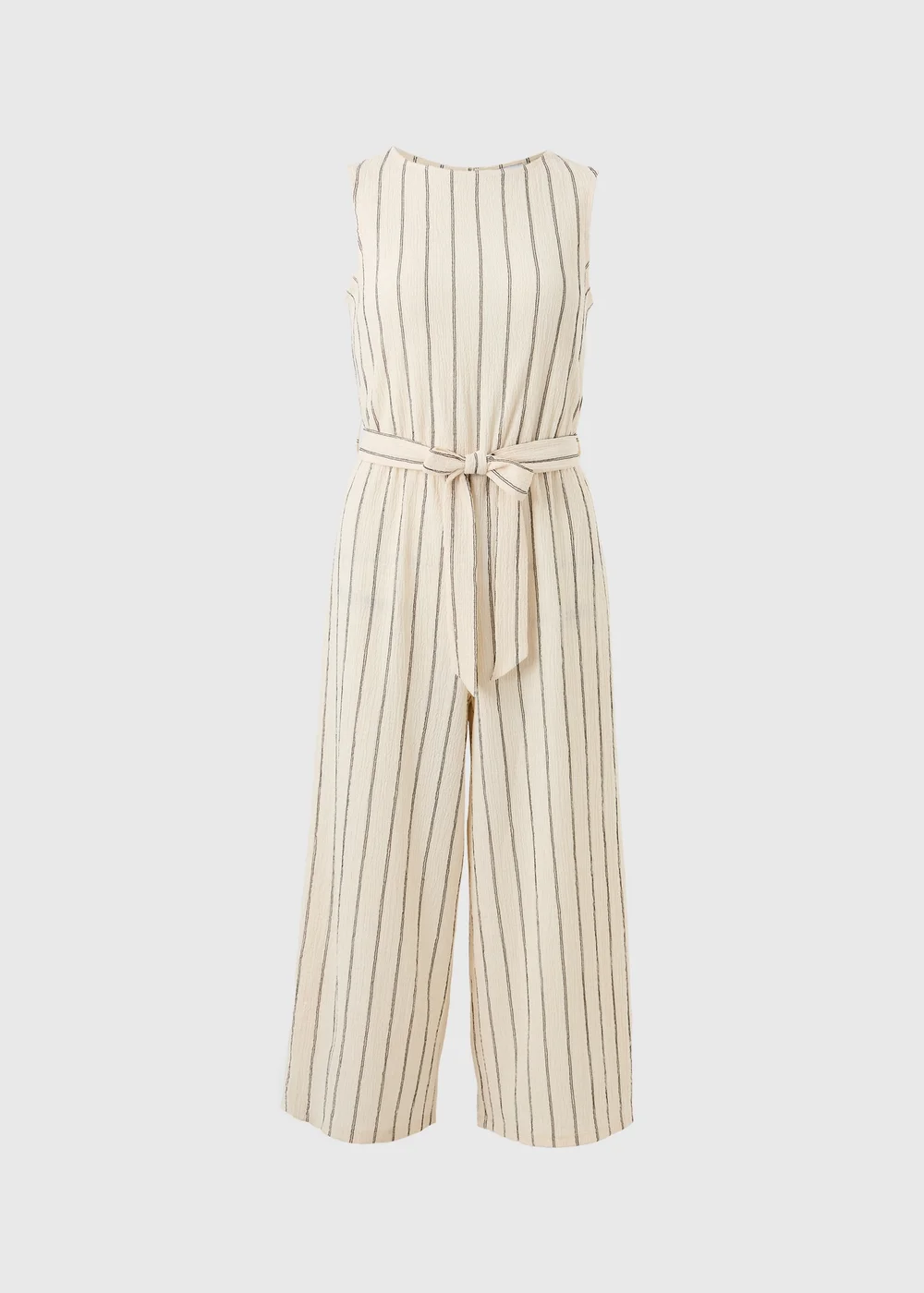 Cream Stripe Belted Culotte Jumpsuit - Size 8 Image 4