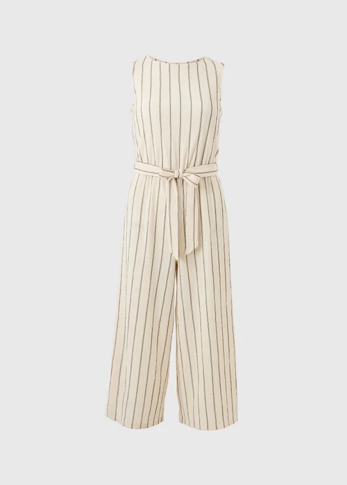 Cream Stripe Belted Culotte Jumpsuit - Size 8 Image 4