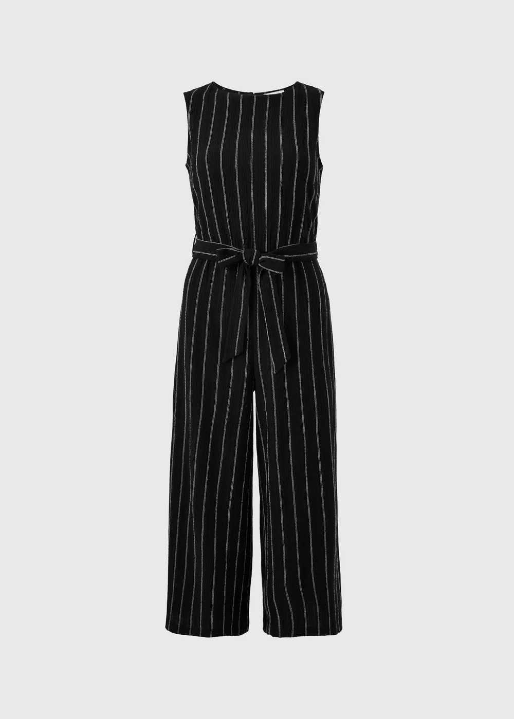 Black Stripe Belted Culotte Jumpsuit - Size 8 Image 4