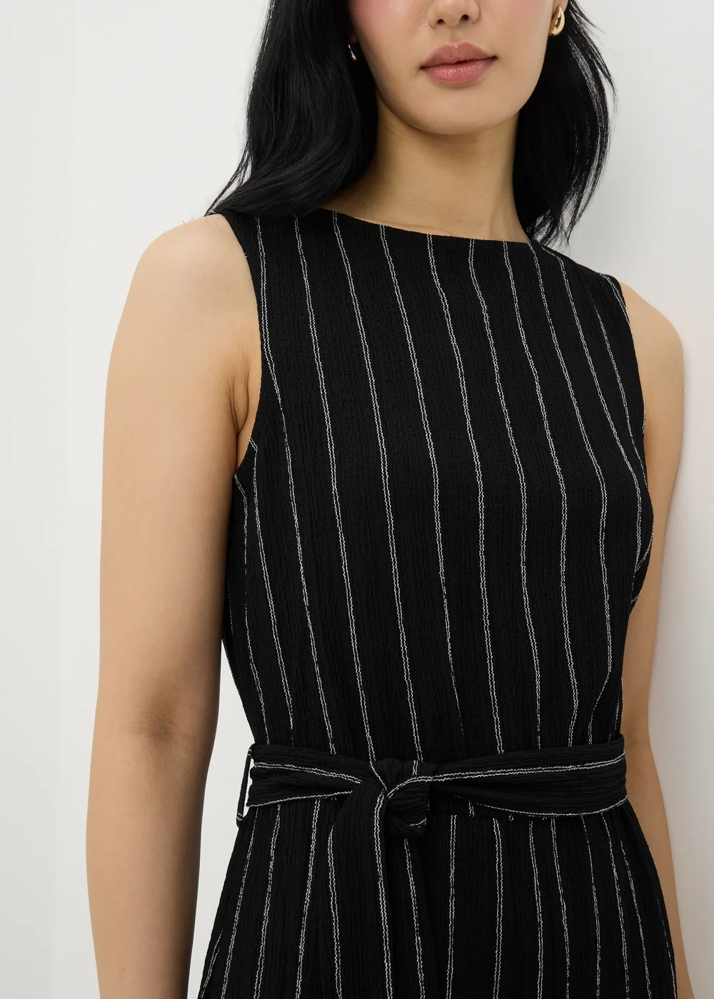 Black Stripe Belted Culotte Jumpsuit - Size 8 Image 2