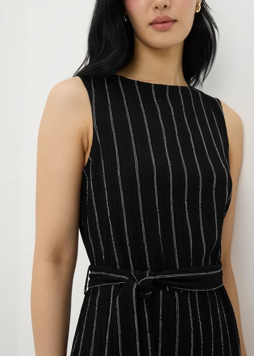 Black Stripe Belted Culotte Jumpsuit - Size 8 Image 2