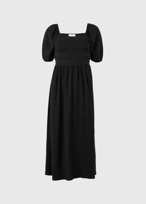 Black Jersey Shirred Midi Dress - 8 Image 4
