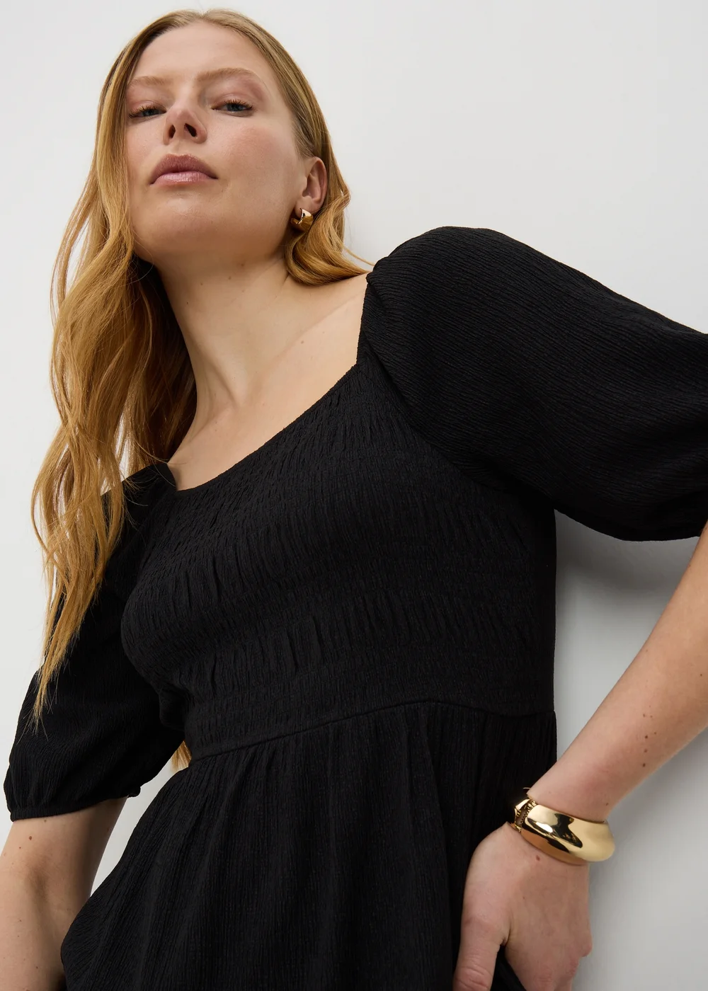 Black Jersey Shirred Midi Dress - 8 Image 2