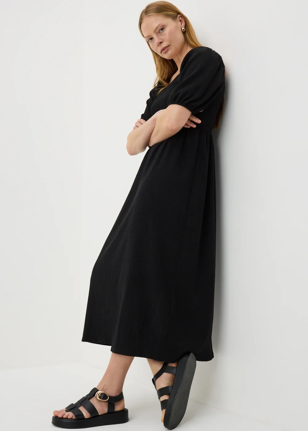Black Jersey Shirred Midi Dress - 8 Image 1
