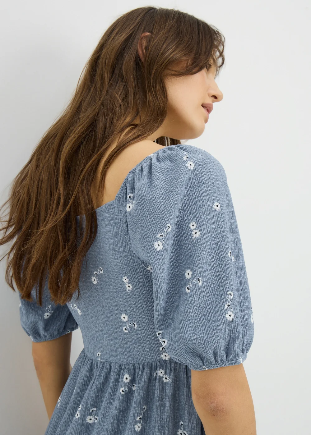 Blue Ditsy Floral Jersey Shirred Midi Dress - 8 Image 2