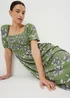 Green Floral Jersey Shirred Midi Dress - Size 8 Image 1
