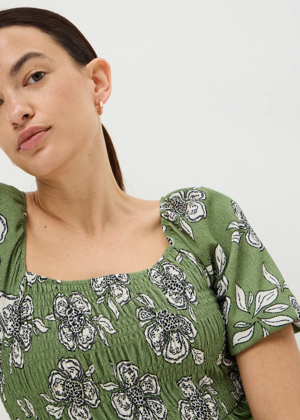 Green Floral Shirred Midi Dress - 28 Image 3