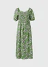 Green Floral Jersey Shirred Midi Dress - Size 8 Image 4