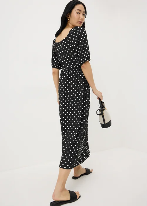 Black Polka Dot Jersey Shirred Midi Dress - 8 Image 3