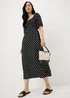 Black Polka Dot Jersey Shirred Midi Dress - 8 Image 1