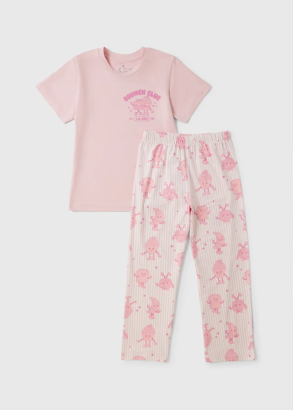 Girls Pink Brunch Club Long Pyjama Set (7-13yrs) - Age 7 Years Image 1