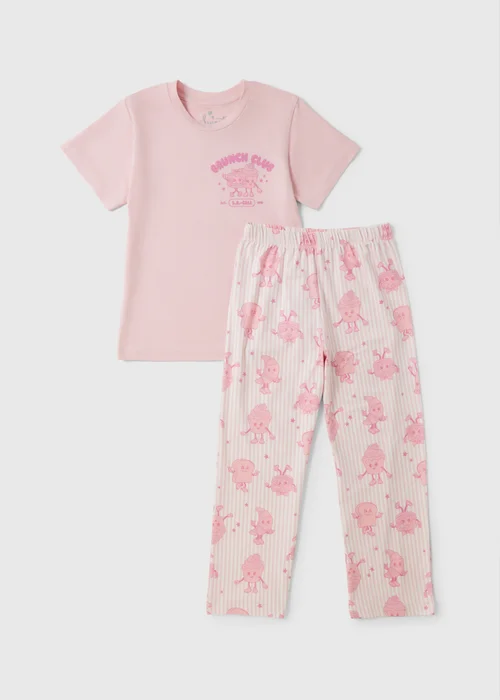 Girls Pink Brunch Club Long Pyjama Set (7-13yrs) - Age 7 Years Image 1