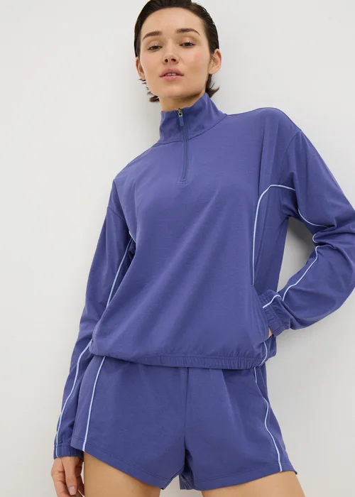Souluxe Blue Piped Half Zip Co Ord Sports Top - Small Image 3