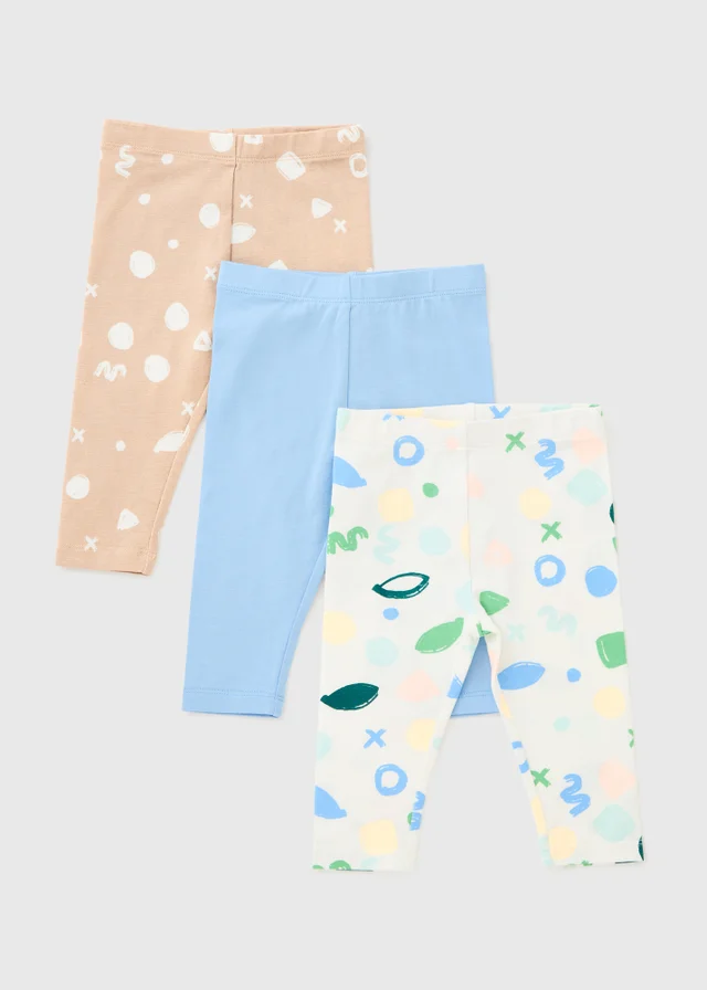3 Pack Baby Multicolour Shape Leggings (Newborn-23mths)