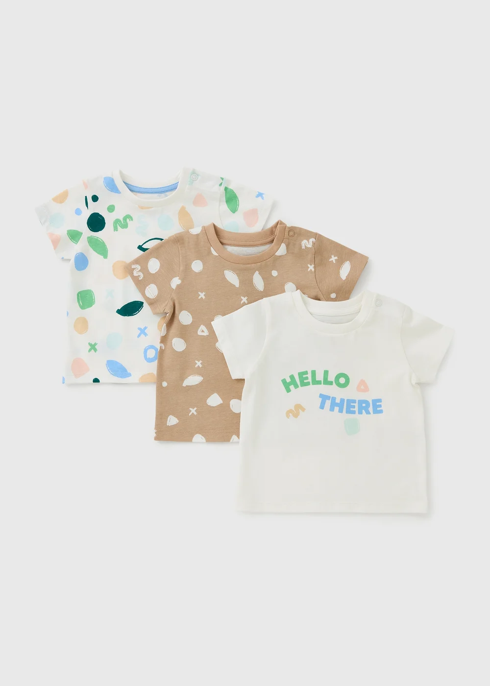 3 Pack Baby Multicolour Shape T-Shirts (Newbron-23mths) - Up to 1 Month Image 1