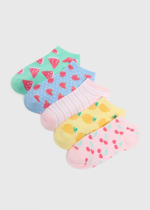 5 Pack Pink Fruit Trainer Socks - Sizes 6 - 8.5 Image 1