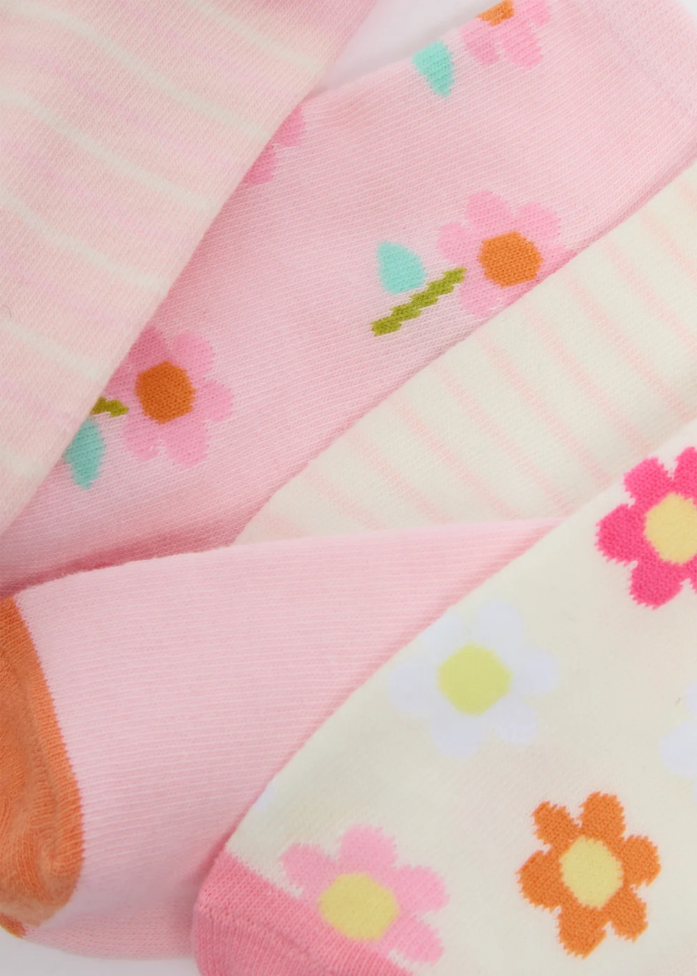 5 Pack Girls Pink Floral Stripe Trainer Socks (Younger 6-Older 6.5) - Sizes 6 - 8.5 Image 2