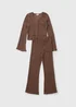 Girls Brown Crinkle Top & Trouser Set (7-15yrs) - Age 10 Years Image 1