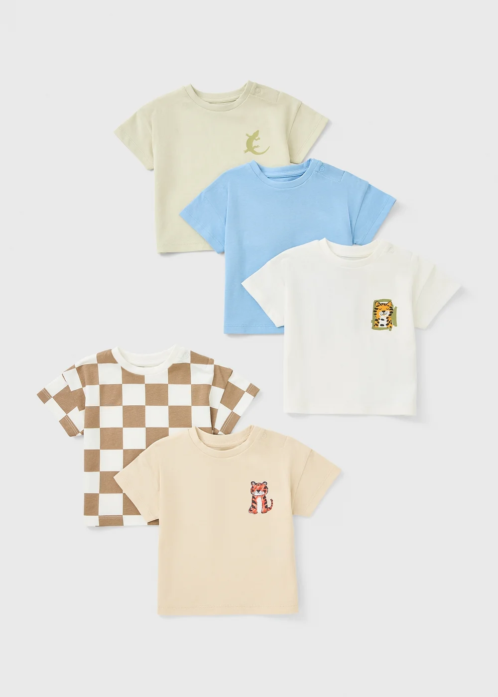 5 Pack Baby Multicolour Animal T-Shirts (Newborn-23mths) - Up to 1 Month Image 1