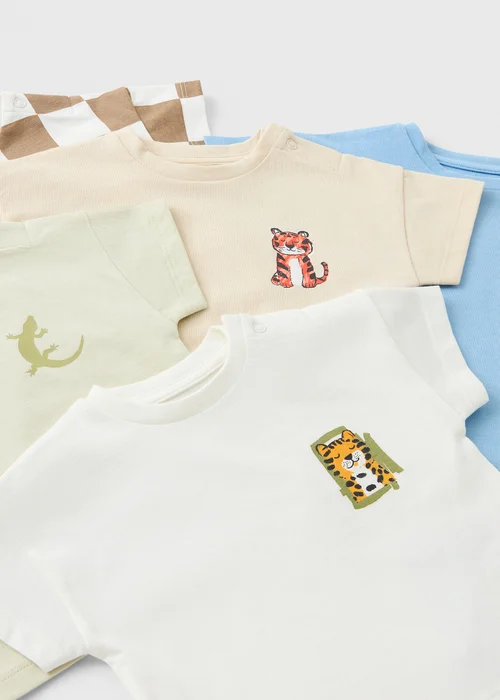 5 Pack Baby Multicolour Animal T-Shirts (Newborn-23mths) - Up to 1 Month Image 2