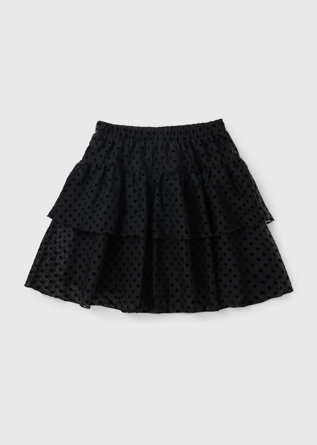 Girls Black Velvet Spot Frill Skirt (7-15yrs)