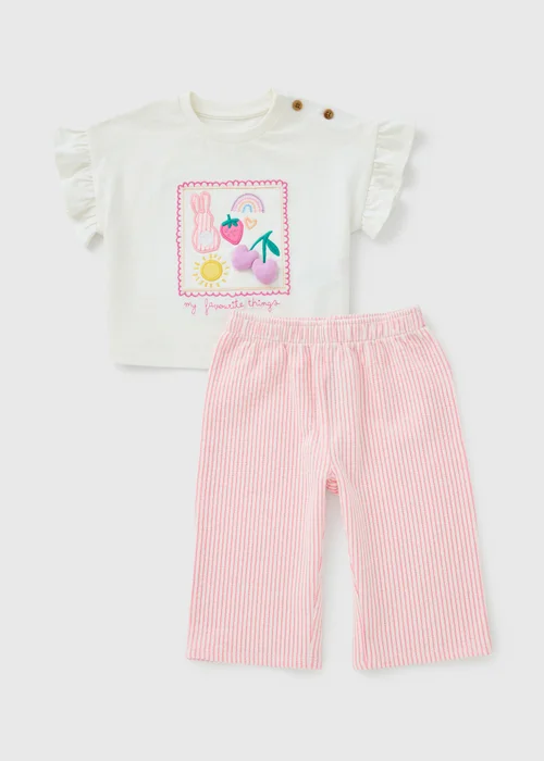 Baby Pink Fruit Stripe Top & Trouser Set (Newborn-23mths) - Up to 1 Month Image 1